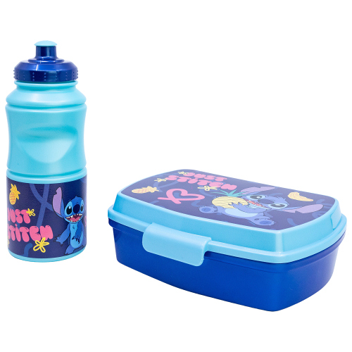 Set de fiambrera y botella para vuelta al cole en caja de regalo Stitch Palms
