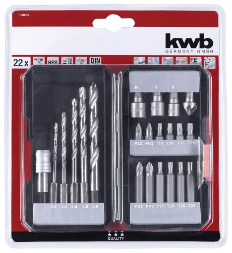 Juego de 22 piezas, brocas y puntas surtidas